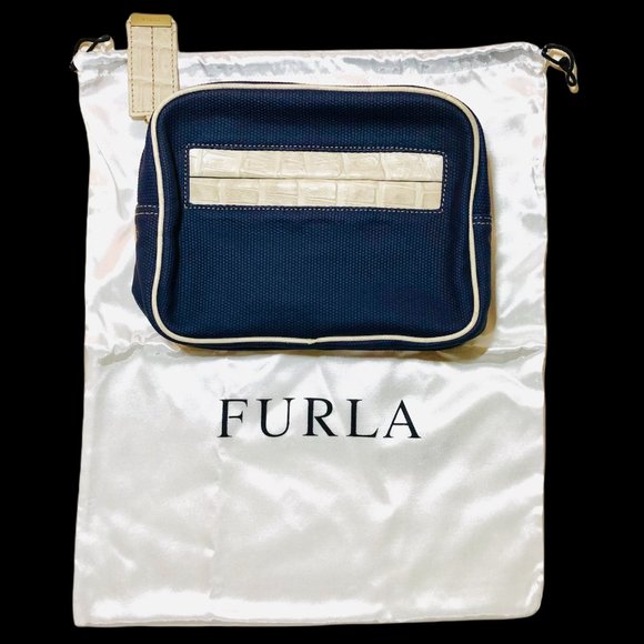NEW Furla Textured Leather Travel Case Makeup Bag